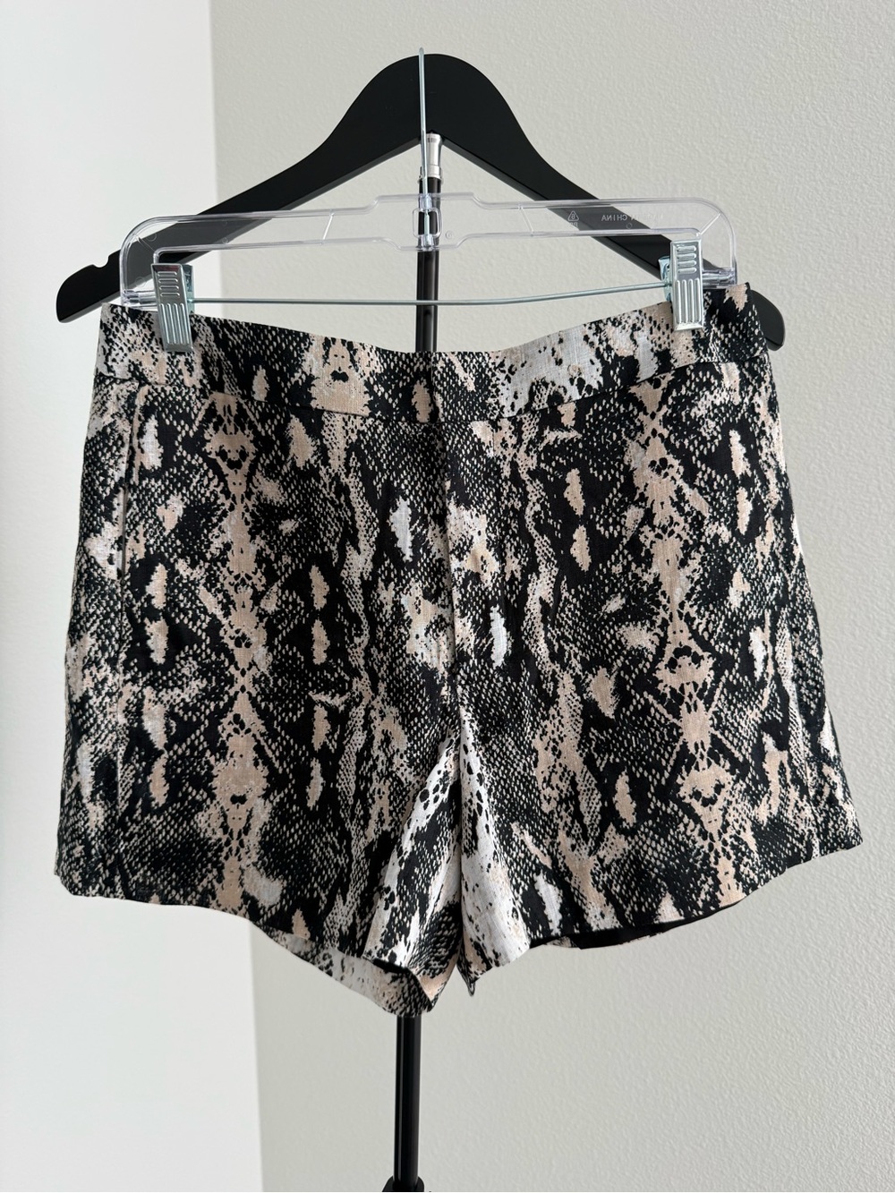 Calvin Klein Snake-Print Linen Blend Shorts in Black & Cream